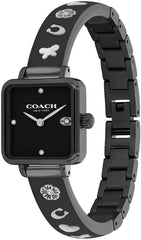 Coach Cass Qtz Basic Slim Black Square Dial Women's Watch|Ionic Plated Black Steel & Black Plastic & Crystals Material|Black Color Band - 14504307