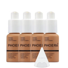 Glamza Phoera Foundation Full Coverage Makeup Set - 24hr Long Lasting Oil Control - Soft Smooth Matte Flawless Concealer Cream - Inc x4 30ml Foundation & Silicone Blender Sponge (108 Tan)