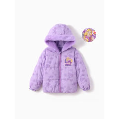 PATPAT Disney Princess Toddler Girl 1pc Ariel/Moana/Rapunzel/Aurora Plush Edge Hooded Jacket Coat Purple