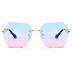 Rimless Sunglasses for Women Metal Square Frame Classic Diamond Grandient lens Eyewear UV Protection Fashion Shades for Women B2567