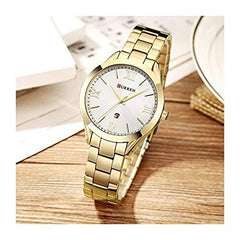 Curren 9007 Quartz Movement Round Dial Stainless Steel Strap Waterproof Women Watch - Gold, White