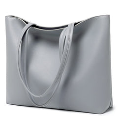 MEEGIRL Ladies Tote Bags Simple PU Leather Handbags Work School Shopping Bags for Women with Zip and Inner Pocket - Grey