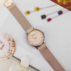 Curren 9021 Quartz Movement Round Dial Stainless Steel Strap Waterproof Women Wristwatch -Rose Gold