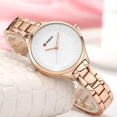 CURREN Ladies Analog Watch Rose Gold Stainless Steel Case White Dial Rose Gold Stainless Steel Bracelet