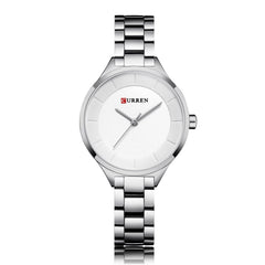 CURREN 9015 Women Quartz Watch Ladies Casual Chain Steel Band Wristwatches (white)