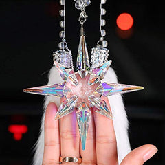 KUI RFSTGYU Car Mirror Pendant, Bright Stars Big Snowflake Car Pendant Crystal Car Rear View Mirror Pendant Hanging Crystal Pendant Christmas Ornament Gift (Color : Clear)