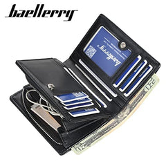 Baellerry short travel wallet Vintage mini bifold wallet zipper card holders coin purse leather wallet (BLACK)
