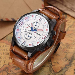 Curren 8225 Men's Analog Sports Waterproof Leather Strap Wrist Watch With Date - White