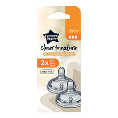 Tommee Tippee Closer To Nature Teats, Fast Flow X 2 Clear, Tt42212442, 6 Month +