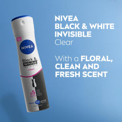 NIVEA Black & White Invisible Antiperspirant Deodorant Spray for Women, Clear, 72H Active Protection, 5IN1, Anti-Odour, Sweat, Stains, Residues & Irritation, 150ml
