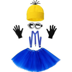 4 Pcs Costume for Kids Girls Boys Adults,Cartoon Role Play Dress Up Accessories,Yellow Beanie Hat/Goggles/Gloves/Suspenders for Holiday Birthday Halloween Christmas Dress Up,Gifts for Girl Boy