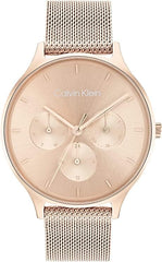 Calvin Klein Timeless Mesh Mf Women's Light Carnation Gold Dial, Ionic Plated Carnation Gold Steel Watch + Calvin Klein Faceted Heart, Women's Stud Earrings