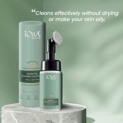 iORA Prebiotic Foaming Facewash with Silicone Brush - Organic Cleanser with Superfoods and Seabuckthorn Extracts, 100 Ml (Pack of 1)