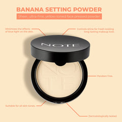 Note Cosmetics Cosmetic Note - Compact Free Mattifying Powder, Women Make-Up Palet, Foundation Covering Imperfections Anti-Concealer Blush Make-Up Banana Fixing Powder