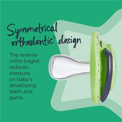 Tommee Tippee Fun Style Soothers for Newborns, Symmetrical Orthodontic Design, BPA-Free Silicone Baglet, Includes Steriliser Box, 0-6m, Pack of 2 Dummies, Green