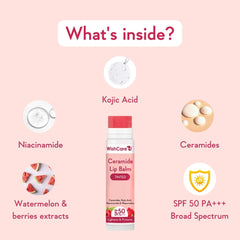 WishCare Tinted Ceramide Lip Balm with SPF50 PA+++ - Kojic Acid & Niacinamide - For Lip Lightening & Protection 5gm