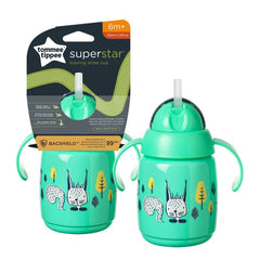Tommee Tippee Superstar Weighted Straw Cup for Toddlers with INTELLIVALVE 100% Leak and Shake-Proof Technology and Hygienic BACSHIELD Antibacterial Technology, 6m+, 300ml, Pack of 1, Green