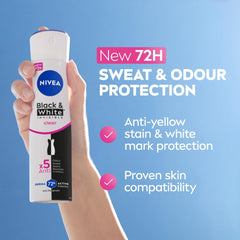 NIVEA Black & White Invisible Antiperspirant Deodorant Spray for Women, Clear, 72H Active Protection, 5IN1, Anti-Odour, Sweat, Stains, Residues & Irritation, 150ml
