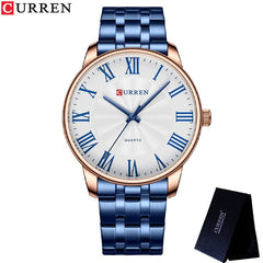 CURREN 8422 Men Quartz Watch Stainless Steel Watche Luxury Business Fashion - BLUE WHITE
