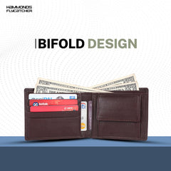 HAMMONDS FLYCATCHER Genuine Leather Wallet for Men, RFID Protected Leather Purse for Men, Money Purse for Men, Bi-Fold Wallet, 4 Card Slots, Coin Pocket, Hidden Pockets - Redwood Brown