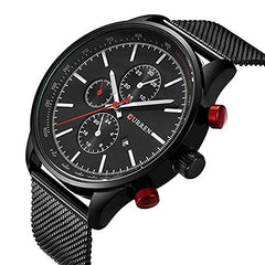 CURREN 8227 Men's Analog with Date Waterproof Steel Band Sport Watch, Black