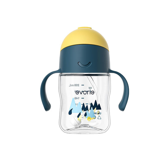 Evorie Tritan Weighted Straw Sippy Cup with Handles for Baby and Toddlers 6 months up, 7 Oz Soft Silicone Straw Infant First Training Water Bottle (Bumble bee)
