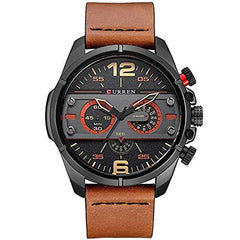 Curren 8259 Men's Sports Waterproof Leather Strap Analog Display Wrist Watch - Black