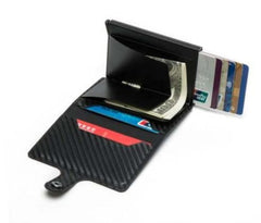 Rfid Wallet Card Holder Double Wallet Men Women Money Bag Male Hasp Black Leather Magic Wallet Small Smart Trifold Wallet