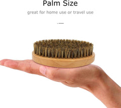 LA PERLA TECH Men's Beard Brush with Wooden Handle Firm Bristles for Taming & Softening Facial Hair Skin Care & Beard Grooming Palm Size