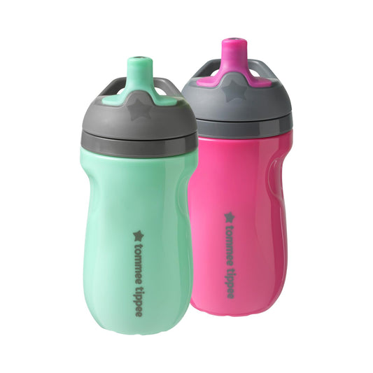 Tommee Tippee Insulated Sportee Water Bottle for Toddlers, Spill-Proof, Pink and Mint (9oz, 12m+, 2 Count)