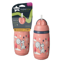 Tommee Tippee Superstar Insulated Straw Cup, Tommee Tippee for Babies with INTELLIVALVE Leak and Shake-Proof Technology and BACSHIELD Antibacterial Technology, 12m+, 266ml, Pack of 1, Pink