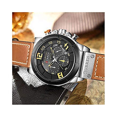 Curren 8287 Japanese-Quartz Movement Round Dial Leather Strap Waterproof Men Watch - Orange