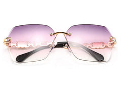 Rimless Sunglasses for Women Metal Square Frame Classic Diamond Grandient lens Eyewear UV Protection Fashion Shades for Women B2567