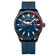 Top Brand Curren 8421 Man Quartz Watch Breathable Rubber Strap Date Display Sport Watches - BLUE