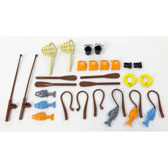 Brick Loot Fishing Boat Accessories Pack for Minifigures, Mini Fish, Fishing Poles, Oars, Life Jackets, Nets, Playset Compatible with Lego and Major Brands, 6+ Kids and Adults