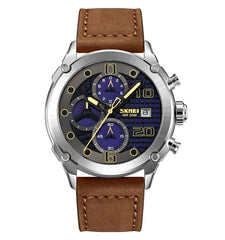 SKMEI Men's Watch Leather Strap Luxury Waterproof Fashion Business Analog Quartz Chronograph Father Gift Black Watch - 2051