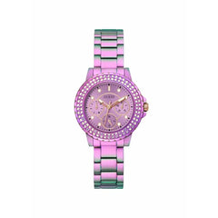 GUESS Ladies Sport Crystal Multifunction 36mm Watch – White Dial Rose Gold-Tone Stainless Steel Case with Blue Silicone Strap