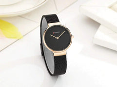 CURREN 9016 Women Quartz Watch Fashion Simple Stainless Steel Ladies Wristwatches (rose gold black)