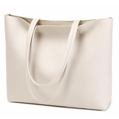 MEEGIRL Ladies Tote Bags Simple PU Leather Handbags Work School Shopping Bags for Women with Zip and Inner Pocket - Beige