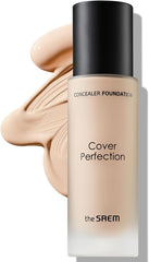 THESAEM Cover Perfection Concealer Foundation - 24H Coverage, Light Liquid Texture - Ideal for Oily, Combination Skin, Provides Semi-Matte, Smooth Finish, 1.01 fl.oz. (1.0 Clear Beige)