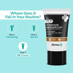 The Derma Co 2% Niacinamide Hydrating BB Cream With 1% Hyaluronic Acid Complex & Aquaxyl, Medium, Matte, All Skin Type - 30 Gm |03 - Warm Beige