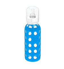 Lifefactory BPA-Free Glass Baby Bottle with Protective Silicone Sleeve and Stage 1 Nipple 9 Ounce Blue 110008