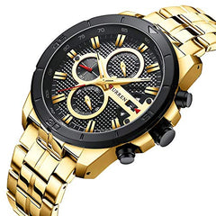 CURREN 8337 Mens Stainless Steel Waterproof Watches Business Quartz Auto Date Chronograph Calendar Wristwatch - gold