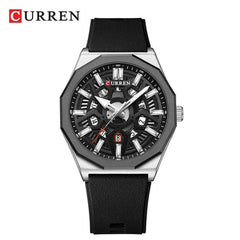 CURREN Men's quartz, sports brand Luxury Original Waterproof with calendar and rubber strap, 8437 - BLACK