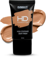 INSIGHT Cosmetics HD Full Coverage Foundation For All Skin Types | Dewy Finish | High Coverage | Paraben Free | Lightweight | 20Ml (FD30-MNY20), Pack Of 1