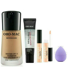 ORO-MAC Beauty Combo Mineralize Moisture Foundation,Infallible Gel Primer,Studio Fix Concealer (24-Hour)-7 ML With Washable blender Sponge Set of-4