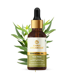 Khadi Organique Tea Tree Essential Oil to Control Excess Sebum, Reduce Dark Spots & Acne Scars, Stimulates Hair Growth | Undiluted Therapeutic Grade Essential Oil For All Skin & Hair Types - 15ml