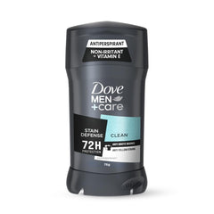 Dove MEN + CARE Men+Care Antiperspirant Deodorant Stick, Stain Defense, Clean Scent, Anti-White Marks & Yellow Stains, with Vitamin E, Moisturizer & 72H Protection, 76g