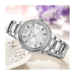 Curren 9004 Quartz Movement Round Dial Stainless Steel Strap Waterproof Women Wristwatch - Silver