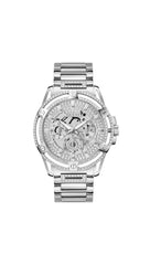 GUESS US Men's Silver-Tone Rhinestone Cut-Through Watch